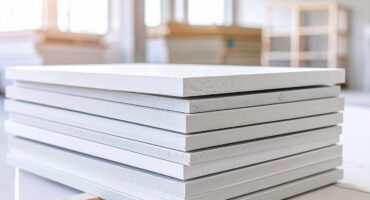 Firefly_-370x200 thumbnail image showing stacked gypsum boards, construction site background, 731646