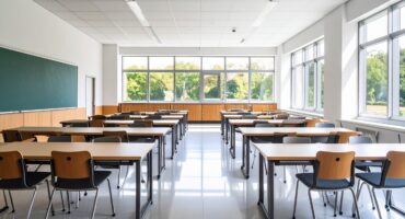 Firefly_Educational Facilities – a modern school or university with classrooms, students, and 132918