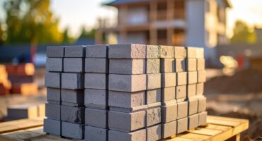 Firefly_Thumbnail image, 370x200, showing a neat stack of grey bricks with a construction sit 245412